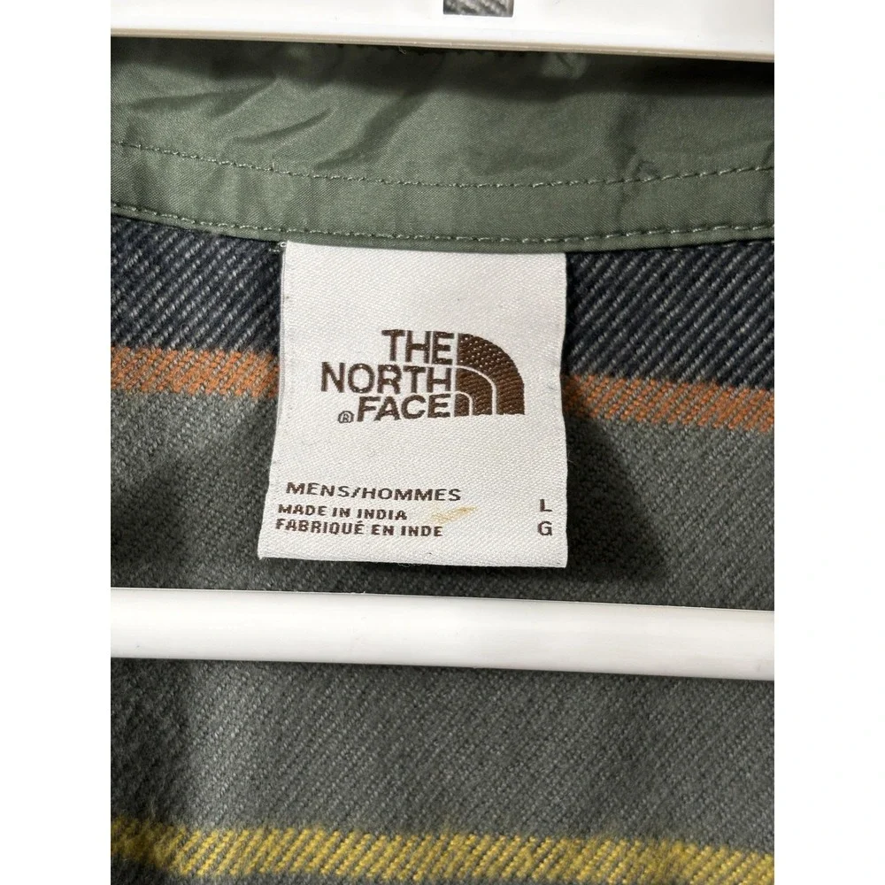 The‎ North Face Flannel Shirt Mens Large Green Striped Button Up Long Sleeve